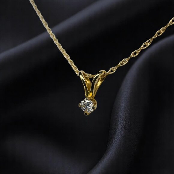 14k Gold- Diamond Necklace -18"- 1/10 carat -Natural Diamond- Solitaire Pendant - Picture 11 of 16